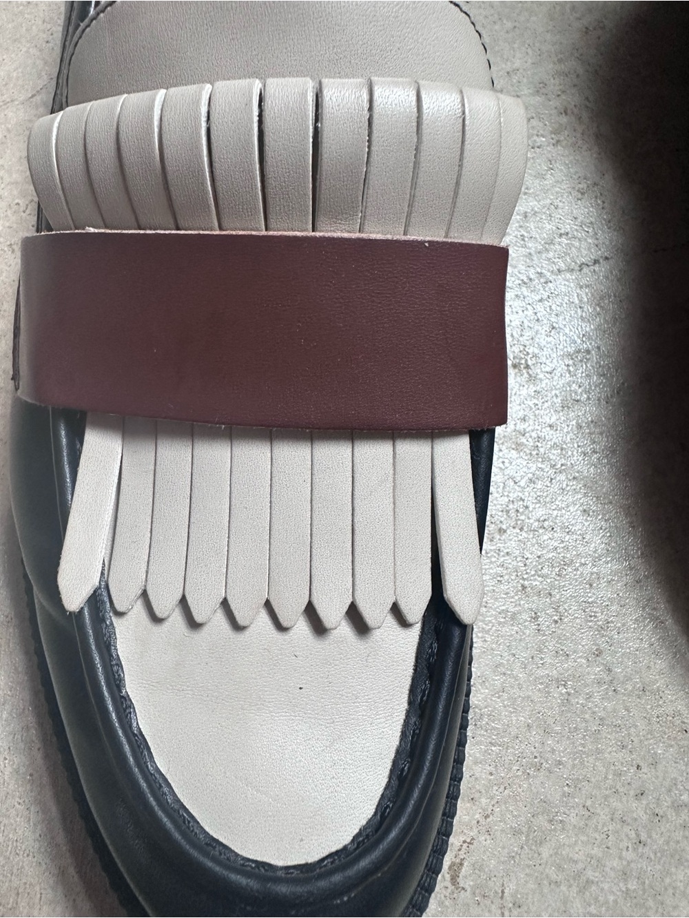 Marc Fisher Colorblock Kiltie Loafers Black Cream Brown Size Women’s 11M Preppy - Picture 8 of 11